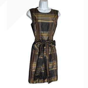 Pennington Dress Size‎ 6 Petite Plaid Sleeveless Black Gold Brown Dress